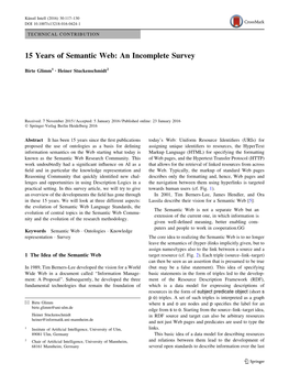 15 Years of Semantic Web: an Incomplete Survey