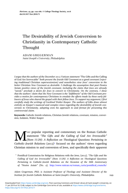 The Desirability of Jewish Conversion to Christianity in Contemporary Catholic Thought