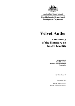 Velvet Antler a Summary of the Literature on Health Benefits