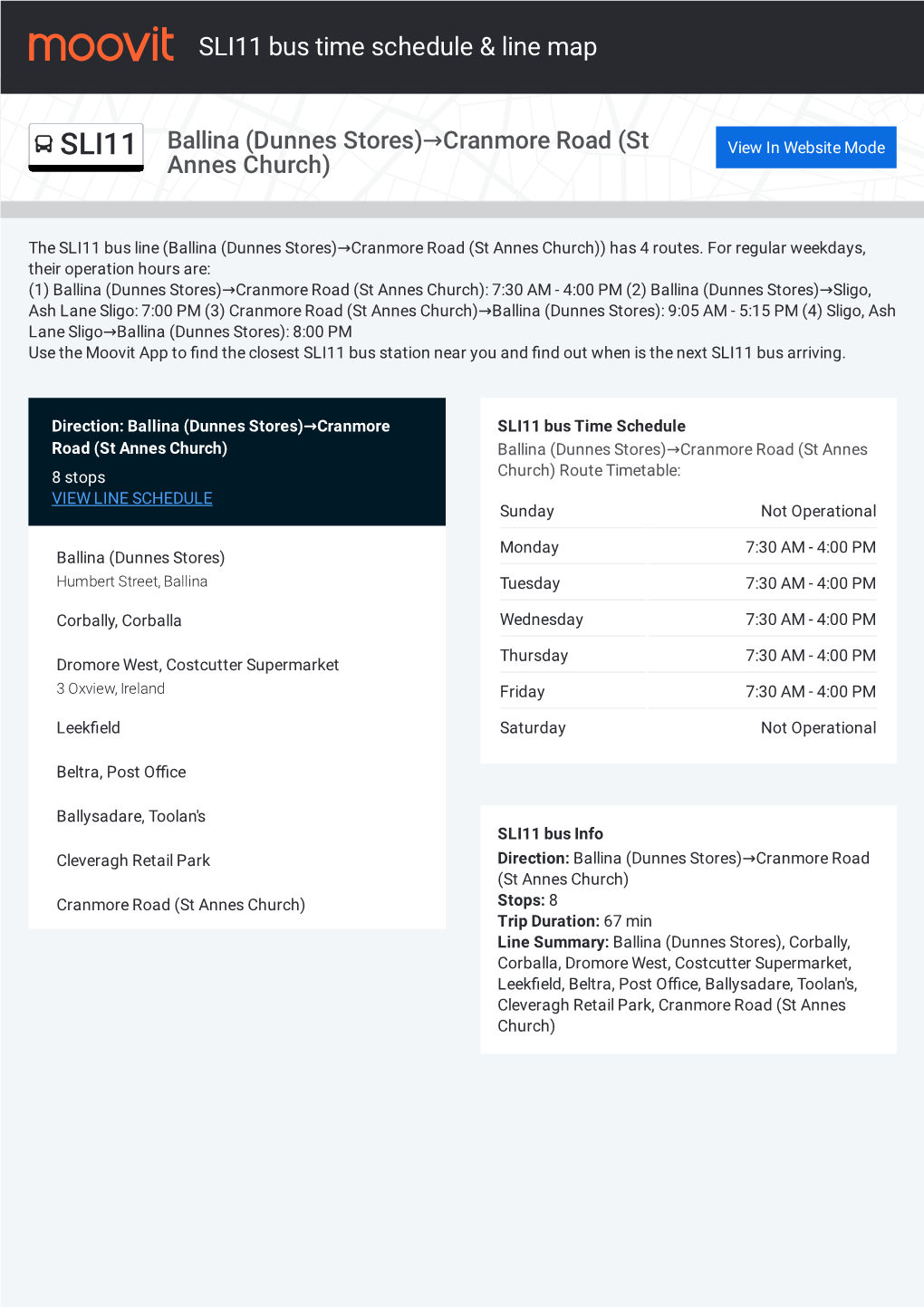 SLI11 Bus Time Schedule & Line Route