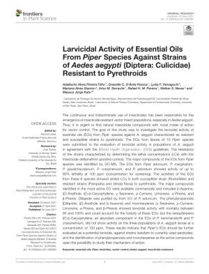 Larvicidal Activity of Essential Oils from Piper Species Against Strains of Aedes Aegypti (Diptera: Culicidae) Resistant to Pyrethroids