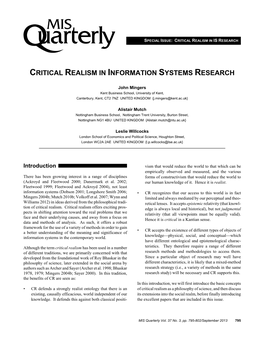 Critical Realism in Information Systems Research