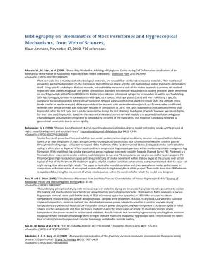 Bibliography on Biomimetics of Moss Peristomes and Hygroscopical Mechanisms, from Web of Sciences, Klaus Ammann, November 17, 2010, 716 References