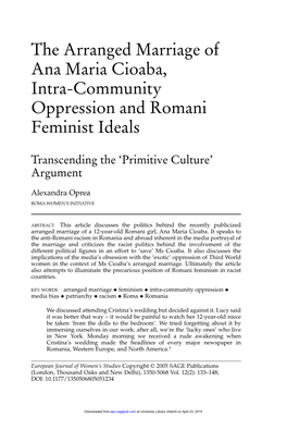 The Arranged Marriage of Ana Maria Cioaba, Intra-Community Oppression and Romani Feminist Ideals