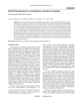 Herbal Photoprotective Formulations and Their Evaluation Deep Chanchal and Saraf Swarnlata*