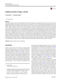 Inequity Aversion in Dogs: a Review