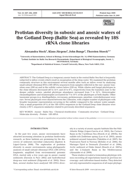 Protistan Diversity in Suboxic and Anoxic Waters of the Gotland Deep (Baltic Sea) As Revealed by 18S Rrna Clone Libraries