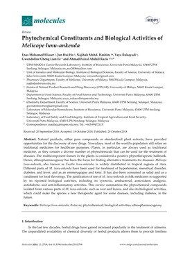 Phytochemical Constituents and Biological Activities of Melicope Lunu-Ankenda