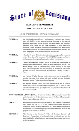 Executive Department Proclamation No. 146 Bj 2013