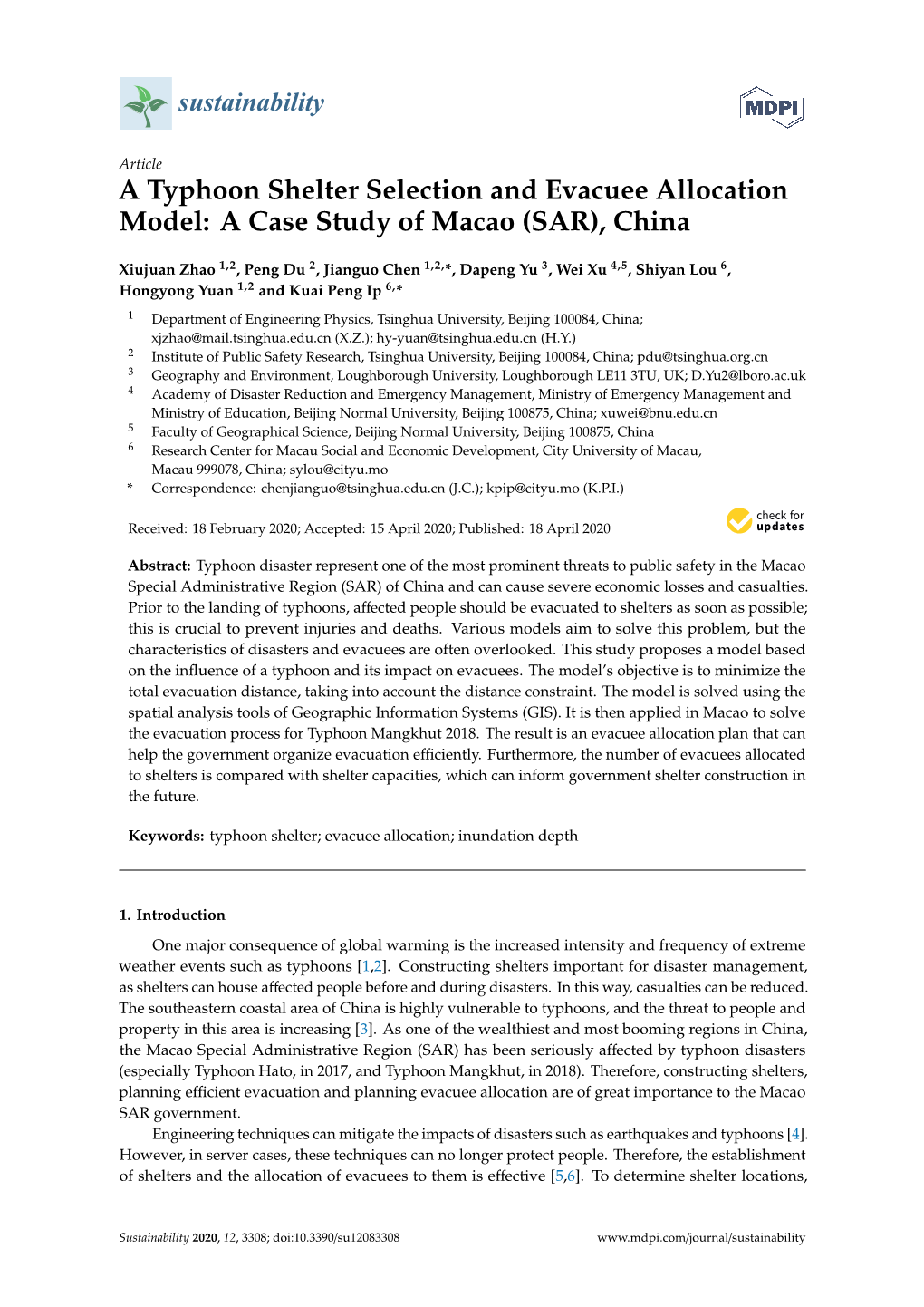 A Typhoon Shelter Selection and Evacuee Allocation Model: a Case Study of Macao (SAR), China