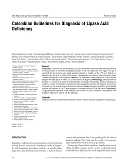 Colombian Guidelines for Diagnosis of Lipase Acid Deficiency