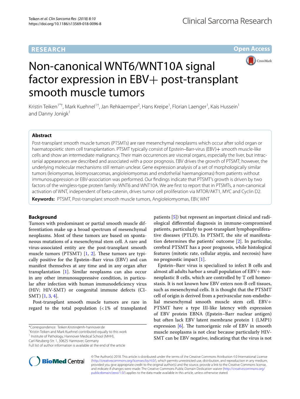 Non-Canonical WNT6/WNT10A Signal Factor Expression in EBV+ Post