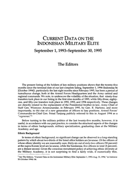 Current Data on the Indonesian Military Elite September 1 ,1993