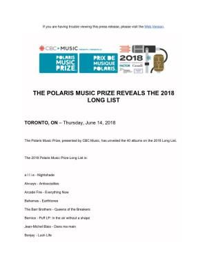 The Polaris Music Prize Reveals the 2018 Long List