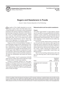 Sugars and Sweeteners in Foods