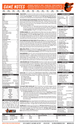 MONDAY, AUGUST 31, 2020 • GAME #34 • ROAD GAME #15 BALTIMORE ORIOLES (14-19) at TORONTO BLUE JAYS (18-14) LHP Keegan Akin (0-0, 8.10) Vs