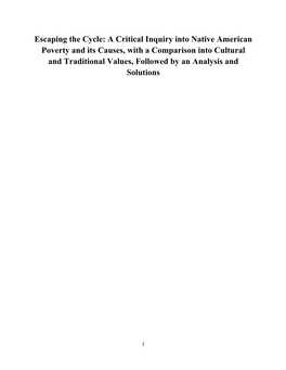 Escaping the Cycle: a Critical Inquiry Into Native American Poverty and Its Causes, with a Comparison Into Cultural and Traditio