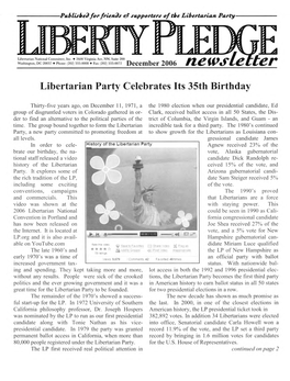 Libertarian Party Celebrates Its 35Th Birthday
