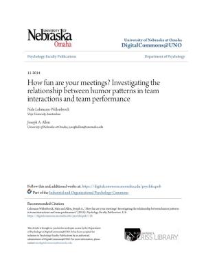 How Fun Are Your Meetings? Investigating the Relationship Between Humor Patterns in Team Interactions and Team Performance