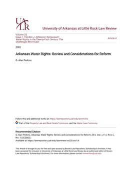 Arkansas Water Rights: Review and Considerations for Reform