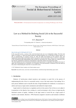 Law As a Method for Defining Social Life in the Successful Society