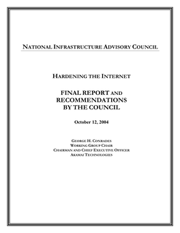 Hardening the Internet Final Report and Recommendations
