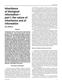 Inheritance of Biological Information— Part I