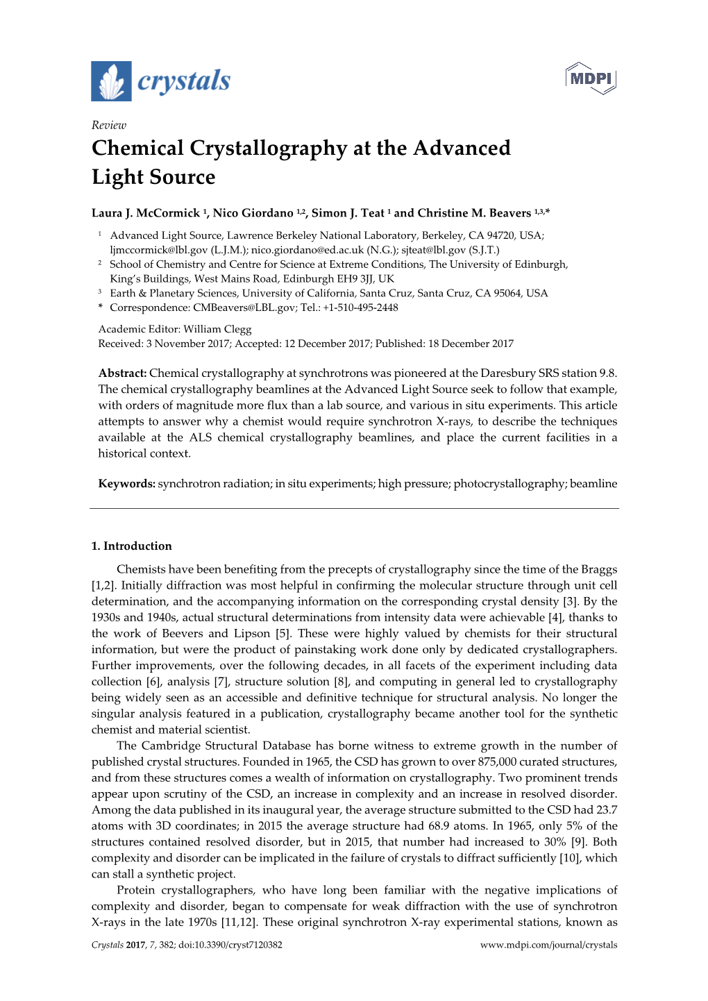 Chemical Crystallography at the Advanced Light Source