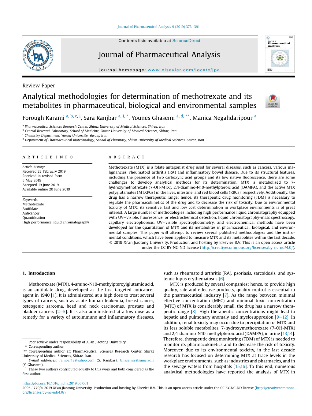 Analytical Methodologies for Determination of Methotrexate and Its Metabolites in Pharmaceutical, Biological and Environmental Samples