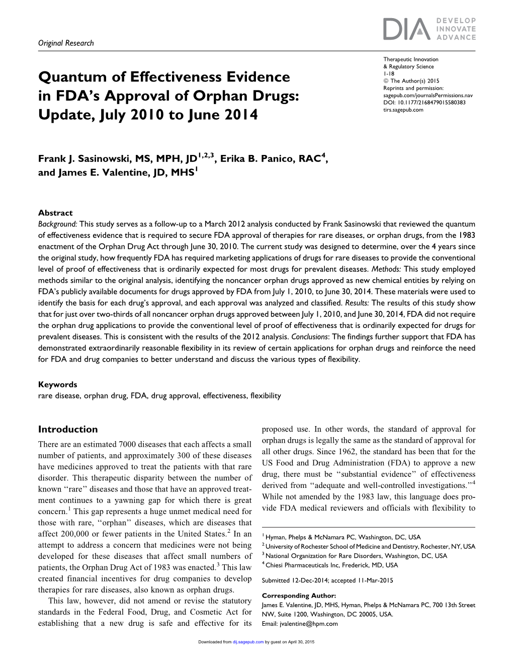 Quantum of Effectiveness Evidence in FDA's Approval of Orphan Drugs