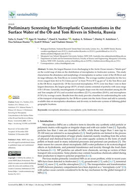Preliminary Screening for Microplastic Concentrations in the Surface Water of the Ob and Tom Rivers in Siberia, Russia