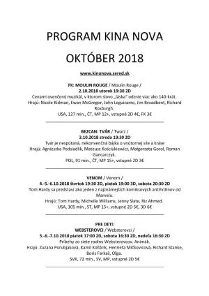 Program Kina Nova Október 2018