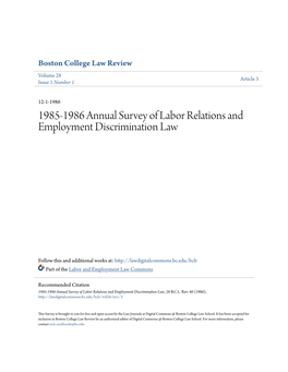 1985-1986 Annual Survey of Labor Relations and Employment Discrimination Law