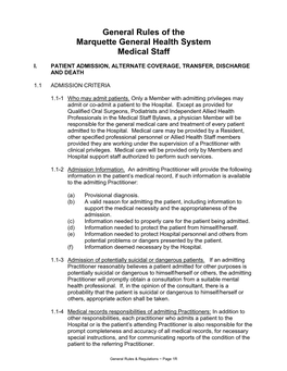 General Rules of the Marquette General Health System Medical Staff