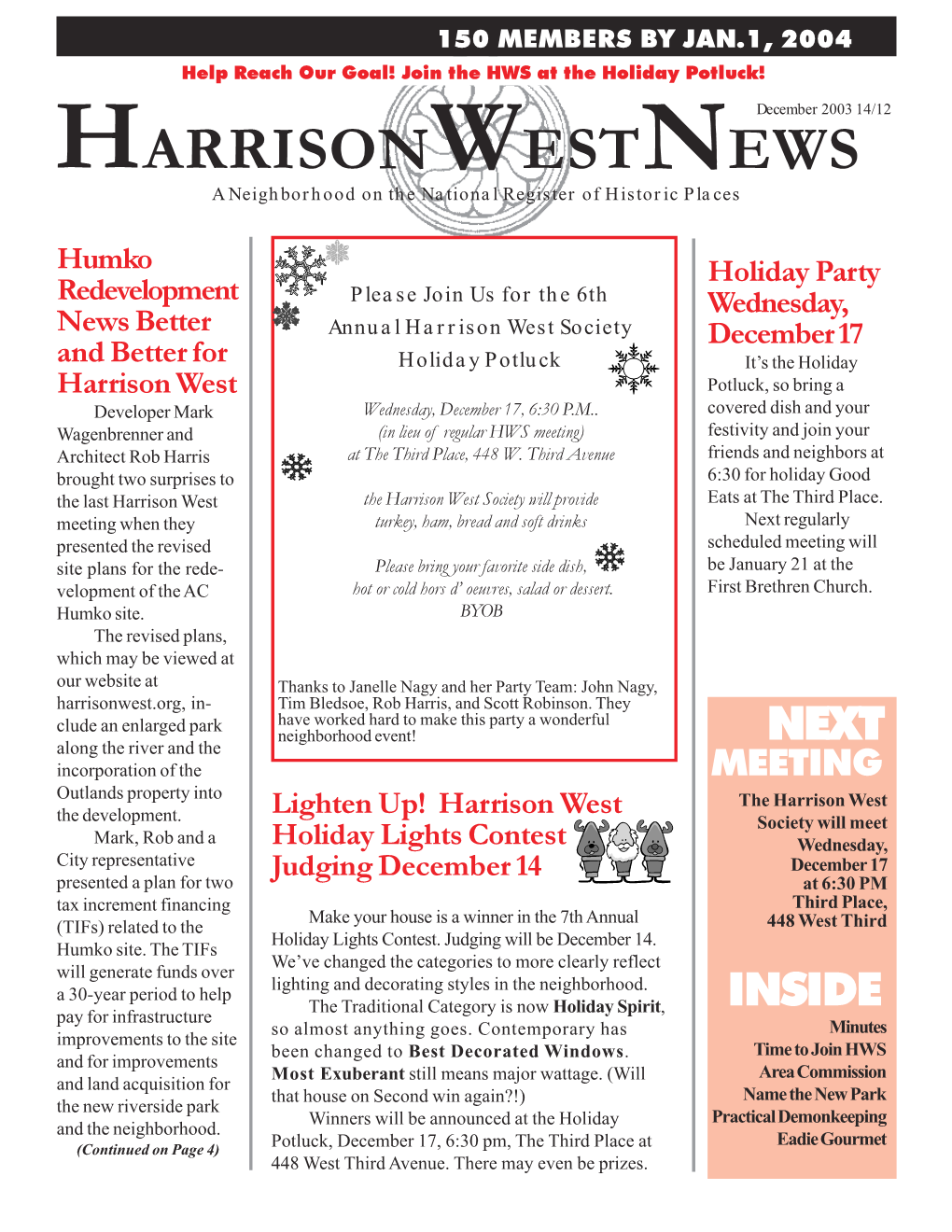 December 2003 14/12 HARRISONWESTNEWS a Neighborhood on the National Register of Historic Places