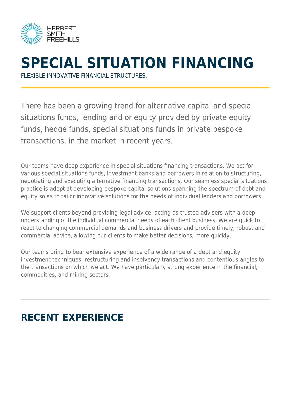Special Situation Financing Flexible Innovative Financial Structures