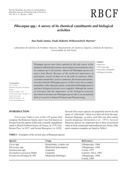 Pilocarpus Spp.: a Survey of Its Chemical Constituents and Biological Activities