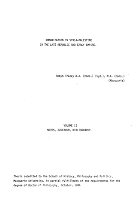 Romanization in Syria-Palestine in the Late Republic and Early Empire