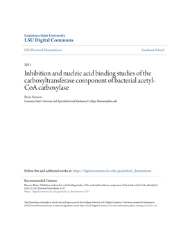 Inhibition and Nucleic Acid Binding Studies of the Carboxyltransferase