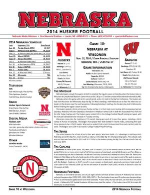 2014 HUSKER FOOTBALL Game 10: Nebraska at Wisconsin