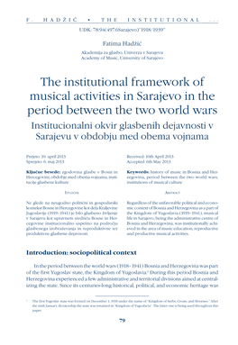 The Institutional Framework of Musical Activities in Sarajevo in the Period