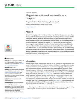 Magnetoreception—A Sense Without a Receptor