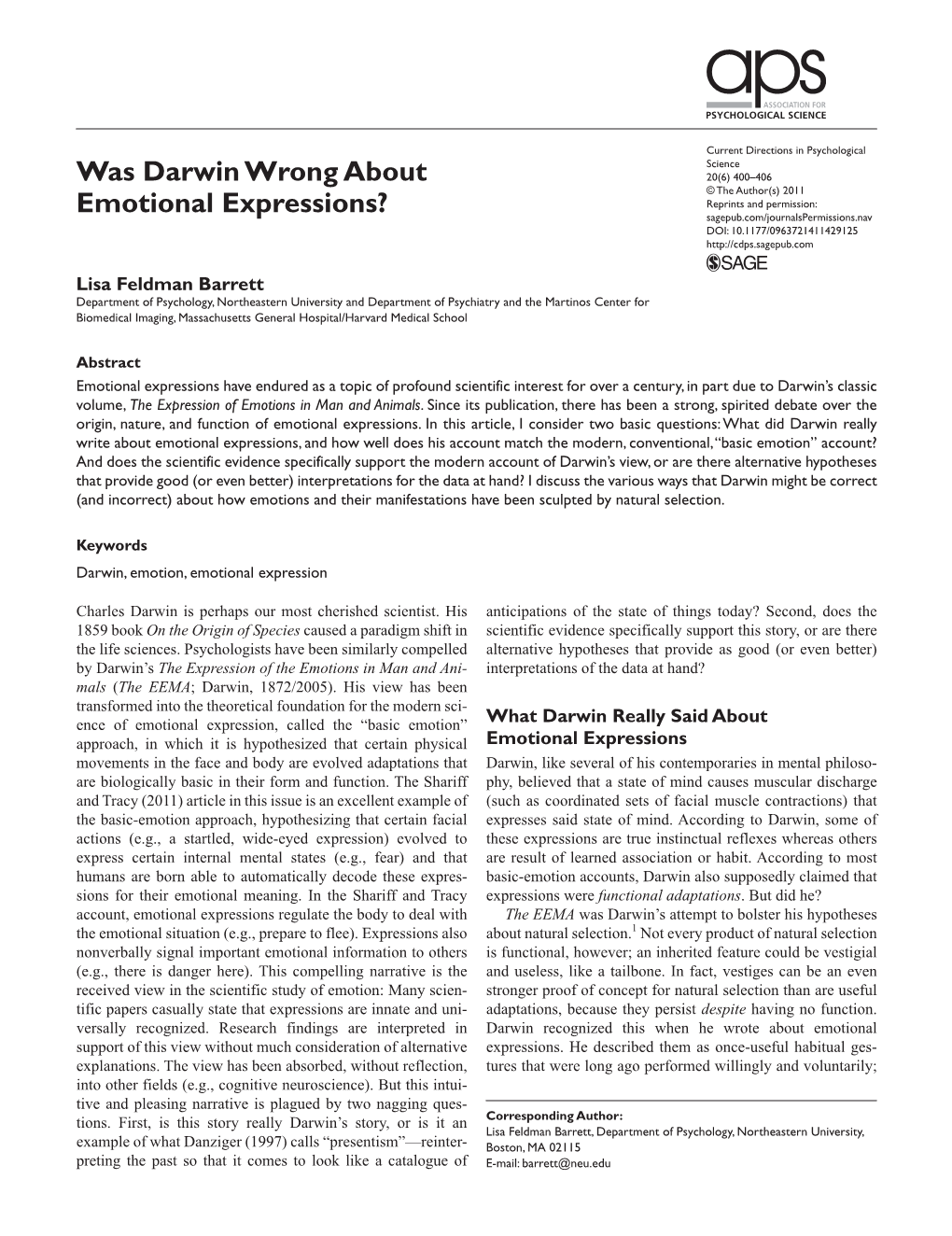 Was Darwin Wrong About Emotional Expressions?