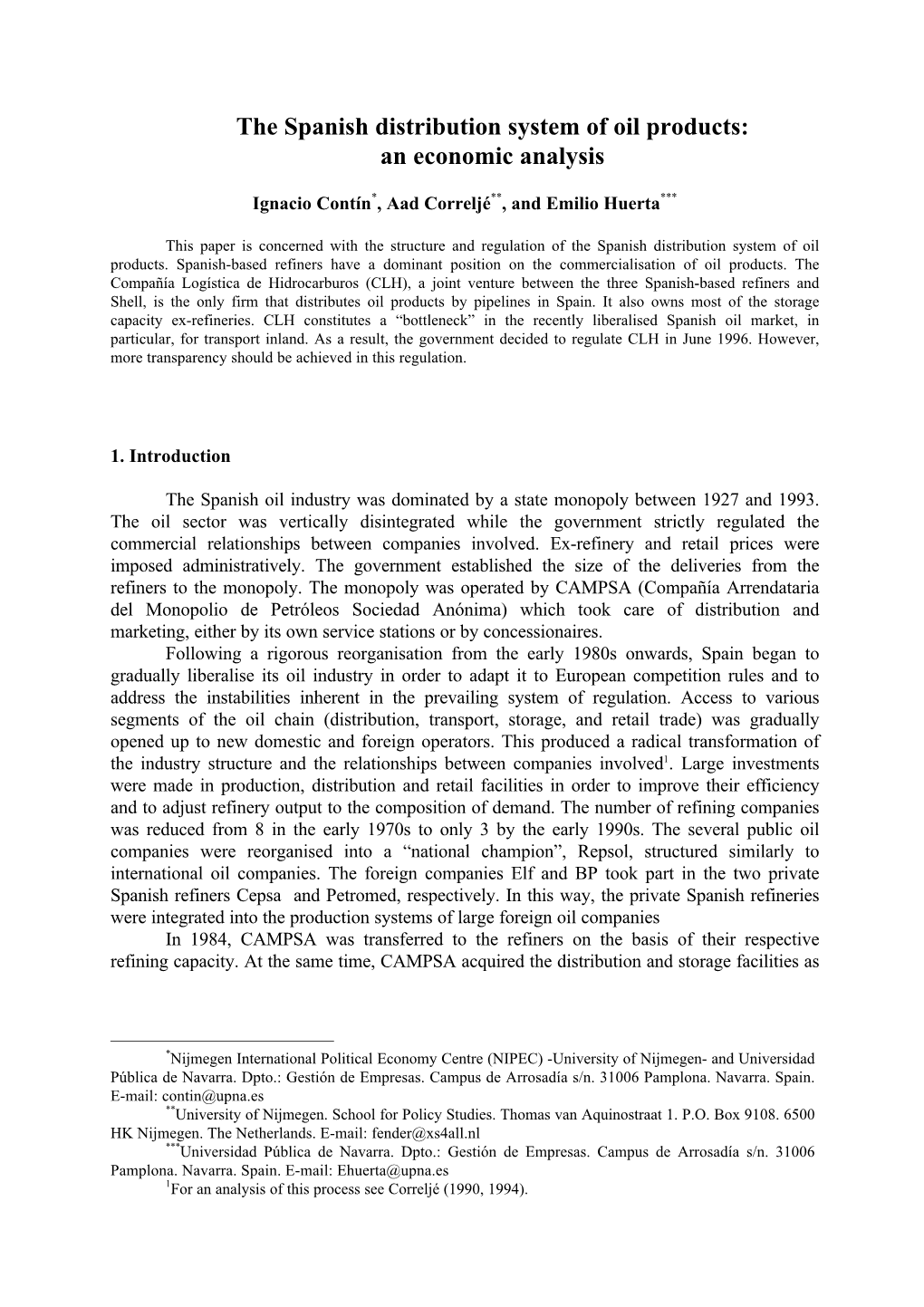 The Spanish Distribution System of Oil Products: an Economic Analysis