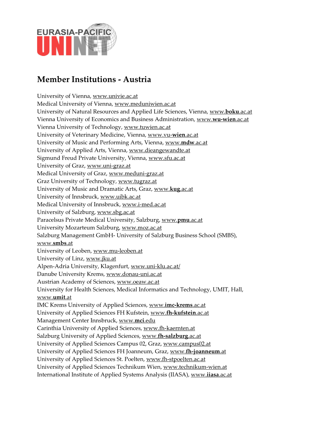 EPU Member Institutions Austria
