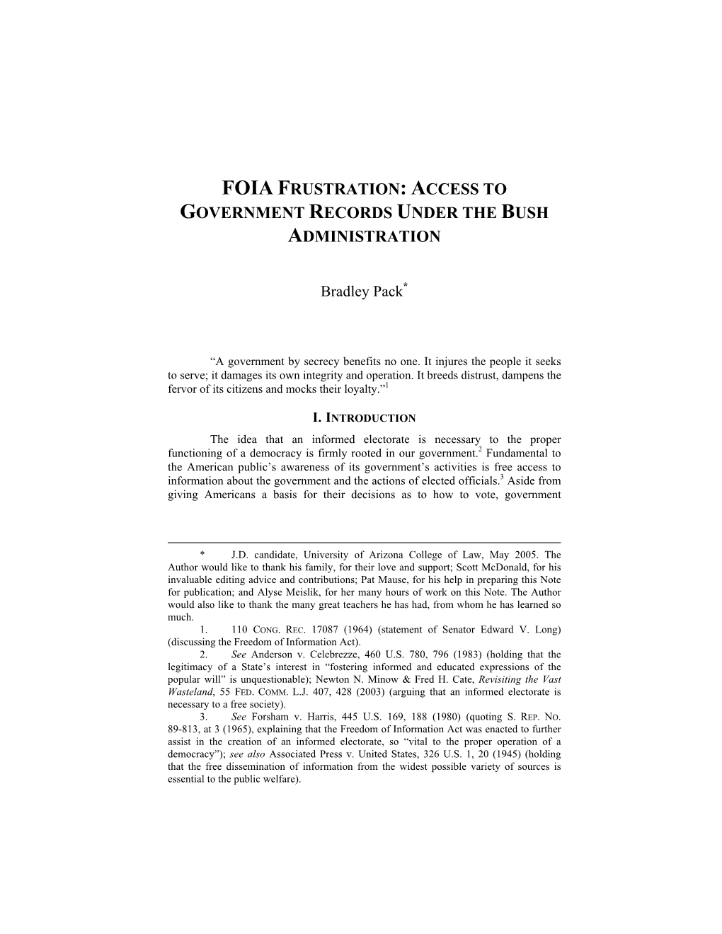 Foia Frustration: Access to Government Records Under the Bush Administration