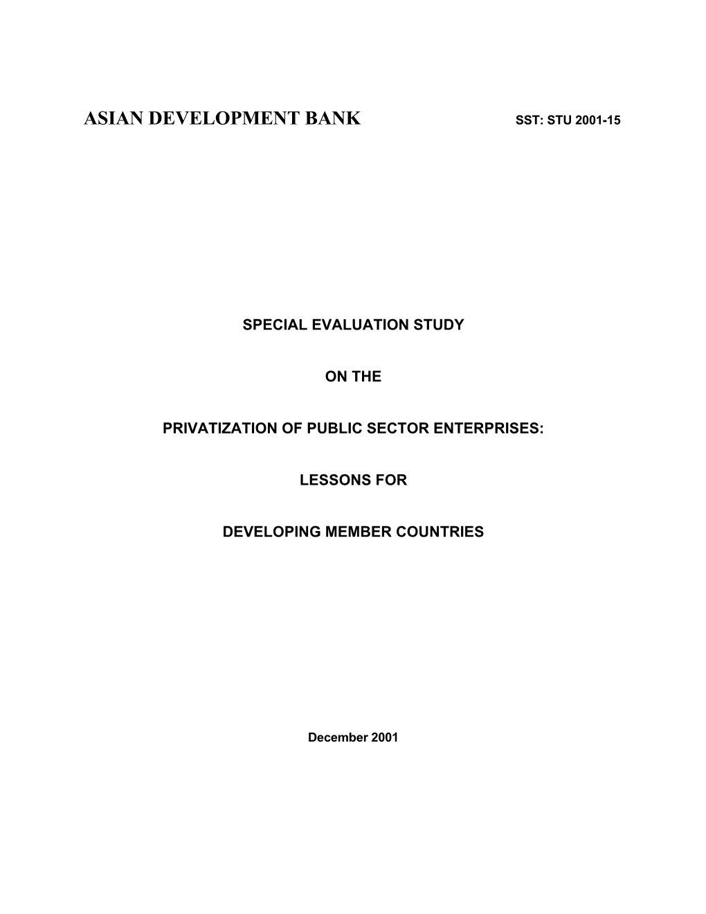 Asian Development Bank Sst: Stu 2001-15