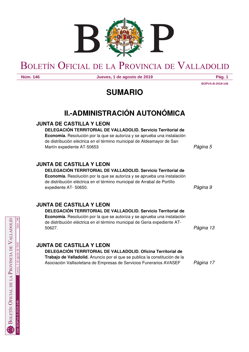 Sumario Boletín Oficial De La Provincia De Valladolid