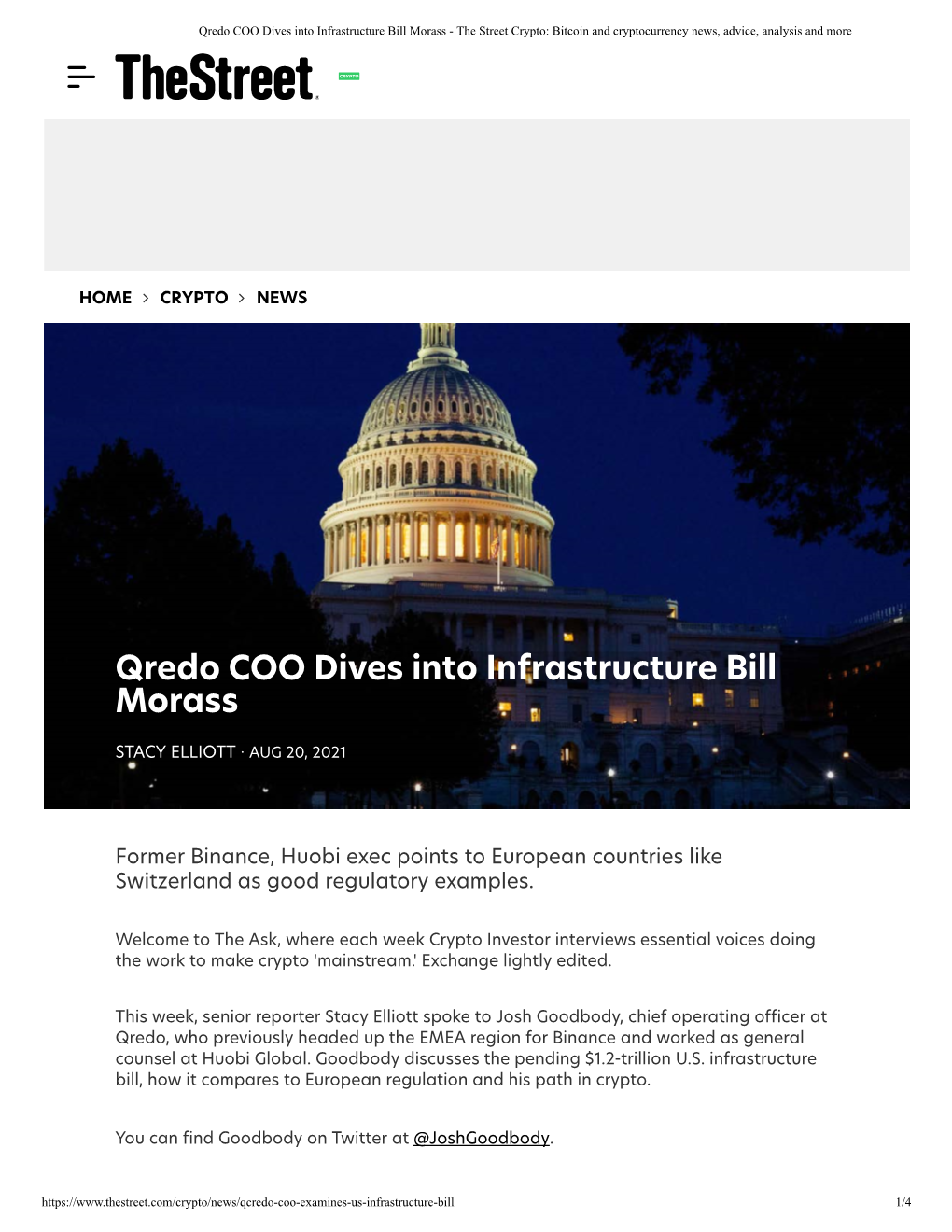 Qredo COO Dives Into Infrastructure Bill Morass - the Street Crypto: Bitcoin and Cryptocurrency News, Advice, Analysis and More