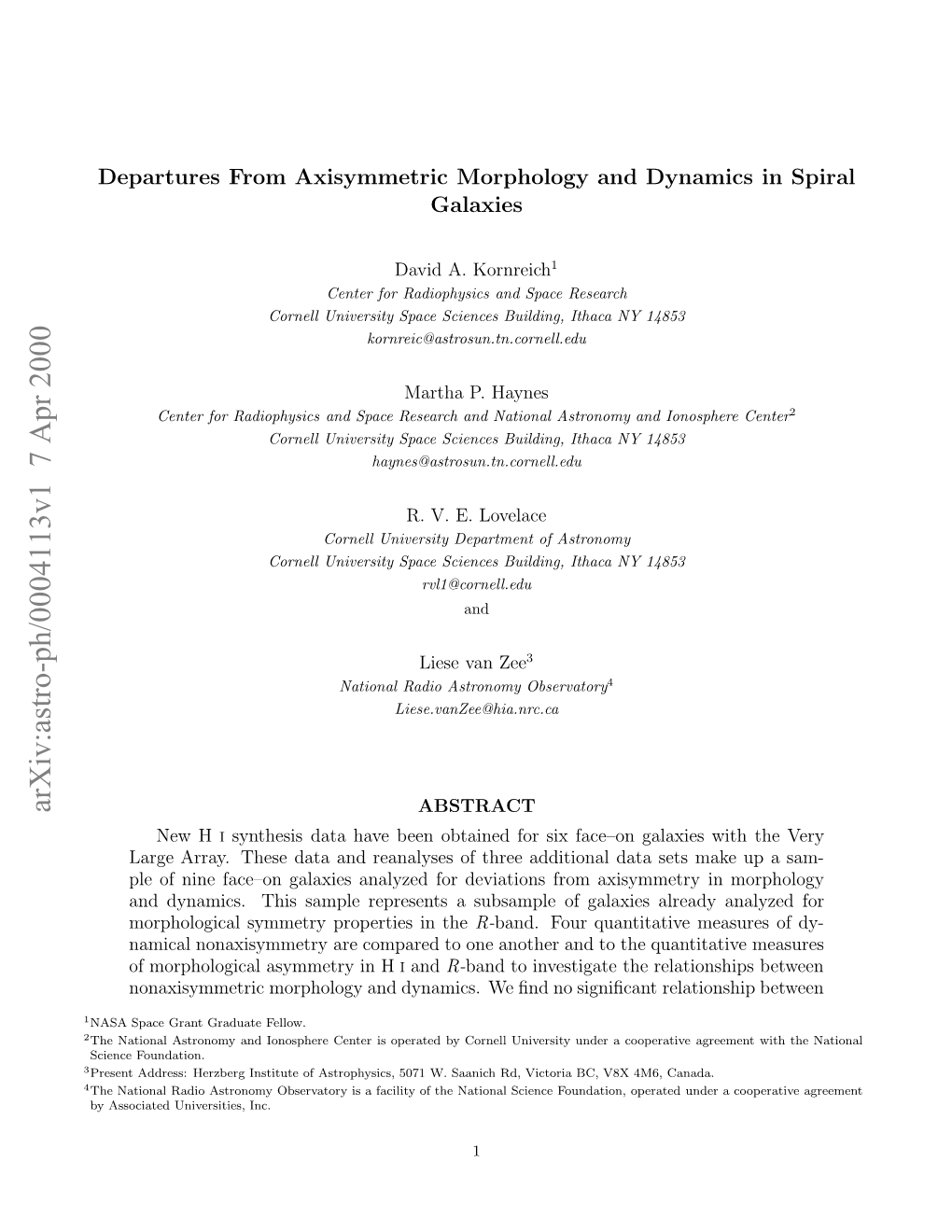 Arxiv:Astro-Ph/0004113V1 7 Apr 2000 4 3 2 1 H Ainlrdoatooyosraoyi Aiiyo Th of Facility Inc